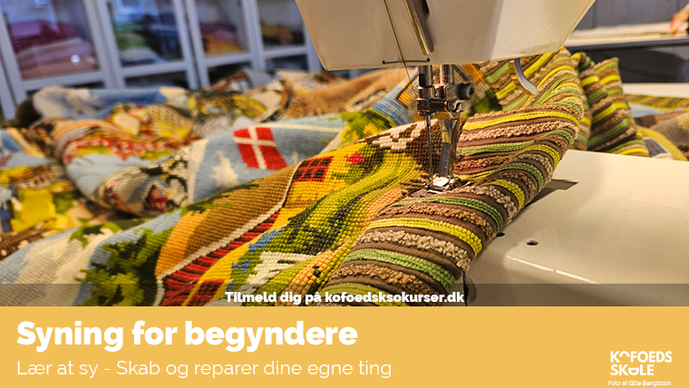 Syning for begyndere - close-up af symaskine og stof